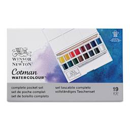 Winsor & Newton Cotman Watercolor - Complete Pocket Set, Set of 16, Assorted Colors, Half Pans (Front of packaging)