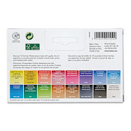 Winsor & Newton Cotman Watercolor - Complete Pocket Set, Set of 16, Assorted Colors, Half Pans (Back of packaging)