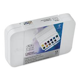 Winsor & Newton Cotman - Water Brush Pocket Set, Set of 12, Assorted Colors, Half Pans (Front of packaging, Angled view)