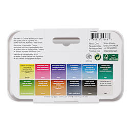 Winsor & Newton Cotman - Water Brush Pocket Set, Set of 12, Assorted Colors, Half Pans (Back of packaging)