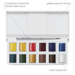 Winsor & Newton Cotman Watercolors - Sketcher's Pocket Set of 12, Assorted Colors, Half Pans, features