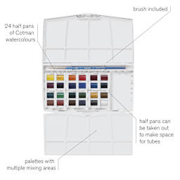 Winsor & Newton Cotman Watercolors - Travel Set of 24, Assorted Colors, Half Pans, features