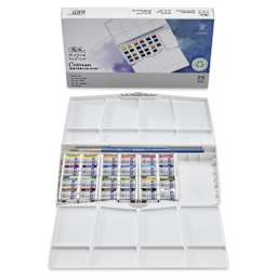 Winsor & Newton Cotman Watercolors - Travel Set of 24, Assorted Colors, Half Pans, contents with packaging