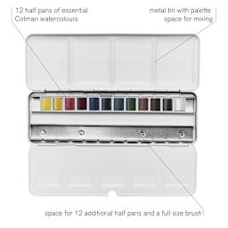 Winsor & Newton Cotman Watercolors - Customizable Travel Set of 12, Assorted Colors, Half Pans, features