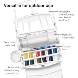 Winsor & Newton Cotman Watercolors - Field Travel Set of 12, Assorted Colors, Half Pans, features