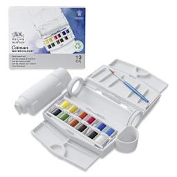 Winsor & Newton Cotman Watercolors - Field Travel Set of 12, Assorted Colors, Half Pans, open set with packaging