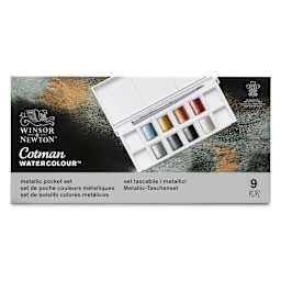 Winsor & Newton Cotman Watercolors - Metallic Pocket Set, Set of 8, Half Pans (Front of packaging)