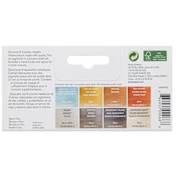 Winsor & Newton Cotman Watercolors - Metallic Pocket Set, Set of 8, Half Pans (Back of packaging)