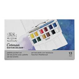 Winsor & Newton Cotman Watercolor Set - Palette Pocket Set, Set of 12, Assorted Colors, Half Pans (Front of packaging)