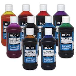 Blick Liquid Watercolors - Set of 10, Assorted Colors, 8 oz bottles