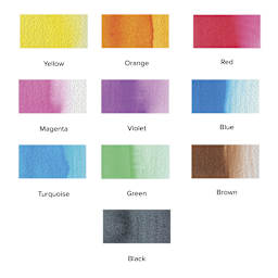 Blick Liquid Watercolors - Set of 10, Assorted Colors, 8 oz bottles, swatches