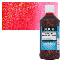 Blick Liquid Watercolors - Glitter Red, 8 oz bottle and swatch