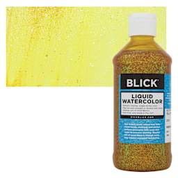 Blick Liquid Watercolors - Glitter Yellow, 8 oz bottle and swatch