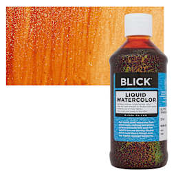 Blick Liquid Watercolors - Glitter Orange, 8 oz bottle and swatch