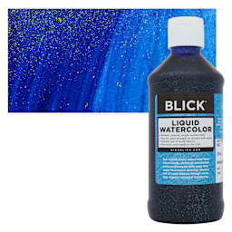 Blick Liquid Watercolors - Glitter Blue, 8 oz bottle and swatch