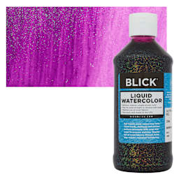 Blick Liquid Watercolors - Glitter Violet, 8 oz bottle and swatch