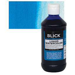 Blick Liquid Watercolor - Blue, 8 oz bottle and swatch