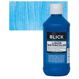 Blick Liquid Watercolor - Fluorescent Blue, 8 oz bottle and swatch