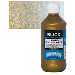 Blick Liquid Watercolor - Metallic Antique Gold, 8 oz bottle and swatch