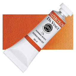 Da Vinci Artists' Permanent Watercolor - Benzimida Orange Deep, 15 ml tube and swatch