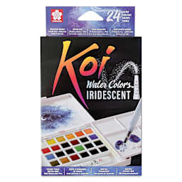 Sakura Koi Watercolor Half Pan - Set of 24 Sketch Box, Assorted Colors with Iridescent Medium box front