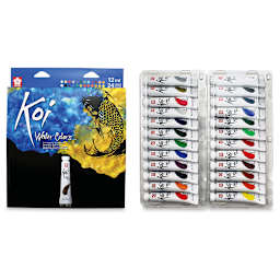  Sakura Koi Watercolor - Set of 24, Assorted Colors, 12 ml, Tubes (Front of packaging shown with tubes in tray)