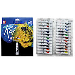 Sakura Koi Watercolor - Set of 24, Assorted Colors, 5 ml, Tubes (Front of packaging shown with tubes in tray)