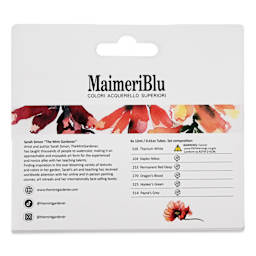 Maimeri Blu Artist Watercolors - Set of 6, Bloom Boldly with Sarah Simon TheMintGardener, 12 ml, back of package