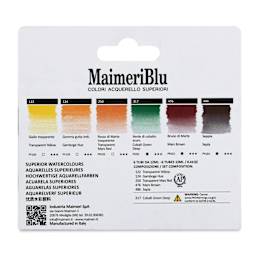 Maimeri Blu Artist Watercolor - Set of 6, Sahara, 12 ml Tubes back of package
