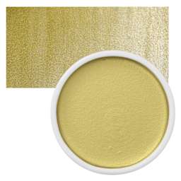 Yasutomo Traditional Japanese Watercolor Pan - Metallic Pale Gold, 2-1/4" Dia pan and swatch