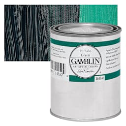 Gamblin Artist's Oil Color - Phthalo Green , 16 oz can and swatch
