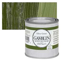 Gamblin Artist's Oil Color - Olive Green, 8 oz Can and swatch