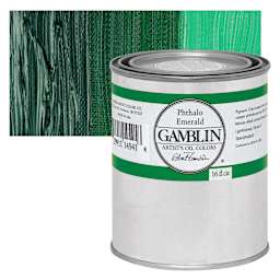 Gamblin Artist's Oil Color - Phthalo Emerald, 16 oz Can and swatch
