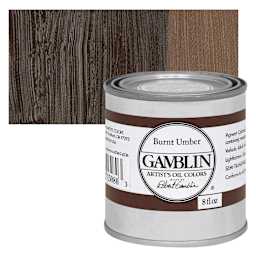 Gamblin Artist's Oil Color - Burnt Umber, 8 oz Can and swatch