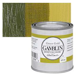 Gamblin Artist's Oil Color - Green Gold, 8 oz can and swatch