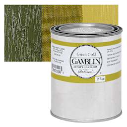 Gamblin Artist's Oil Color - Green Gold, 16 oz can and swatch