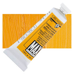 Grumbacher Max Artists' Water Miscible Oil Color -  Cadmium-Barium Yellow Deep, 37 ml tube and swatch