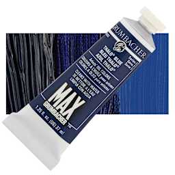 Grumbacher Max Artists' Water Miscible Oil Color - Thalo Blue, 37 ml tube and swatch