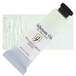 Shiva Signature Artist Oil Color - Brilliant Green Light, 37 ml Tube and swatch