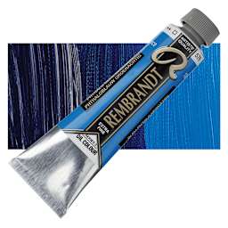 Rembrandt Artists' Oil Color - Phthalo Blue Greenish, 40 ml tube and swatch