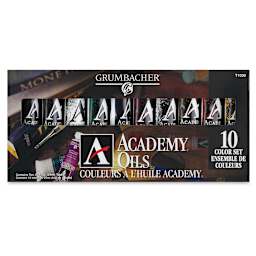 Grumbacher Academy Oil Color Sets - Front of package of 10 pc set
