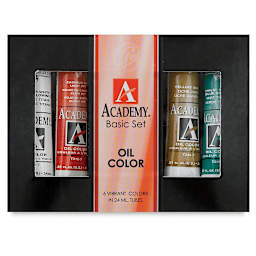 Grumbacher Academy Oil Color Sets - Front of package of 6 pc 24 ml set shown

