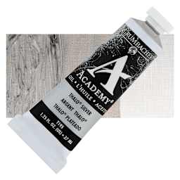 Grumbacher Academy Oil Color - Thalo Silver, 37 ml tube and swatch