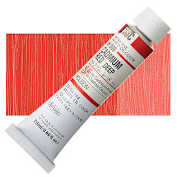 Holbein Artists' Oil Color - Cadmium Red Deep, 20 ml tube and swatch
