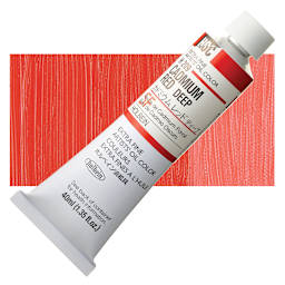Holbein Artists' Oil Color - Cadmium Red Deep, 40 ml tube and swatch