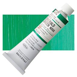 Holbein Artists' Oil Color - Emerald Green Nova, 40 ml tube and swatch