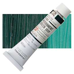 Holbein Artists' Oil Color - Permanent Green Deep, 20 ml tube and swatch