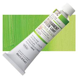 Holbein Artists' Oil Color - Permanent Green Light, 40 ml tube and swatch