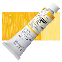Holbein Artists' Oil Color - Permanent Yellow, 40 ml tube and swatch