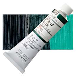 Holbein Artists' Oil Color - Phthalo Green, 40 ml tube and swatch